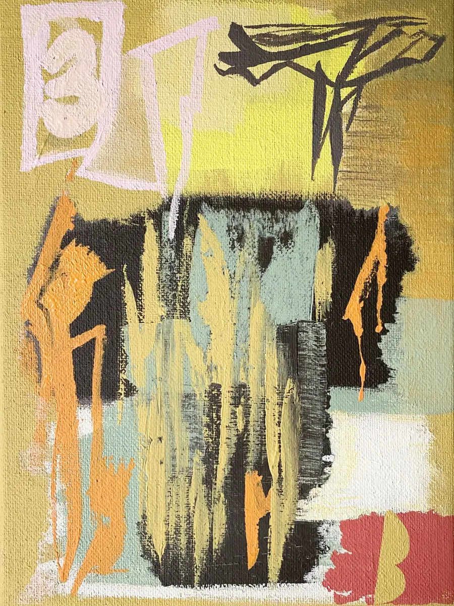 Brigitte Salzmann - kiss on reserve II, 2023, acryl auf jute, 40 x 30 cm